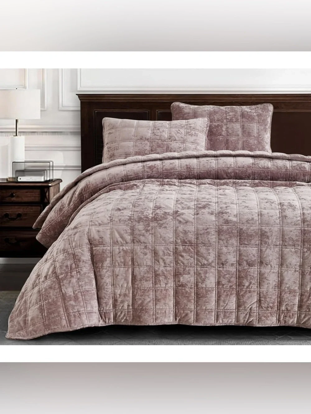 Plush Velvet king 3 piece Quilted Quilt Set - Dusty Rose